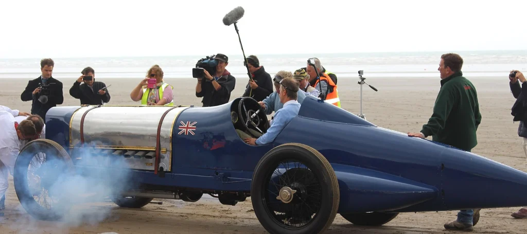 The Sunbeam 350HP Bluebird land speed car on Pendine Sands